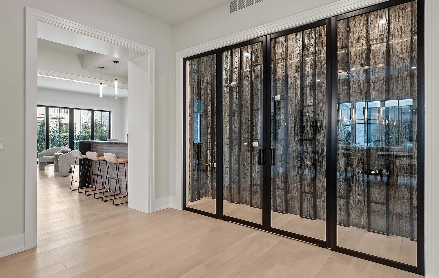 a room with a large window