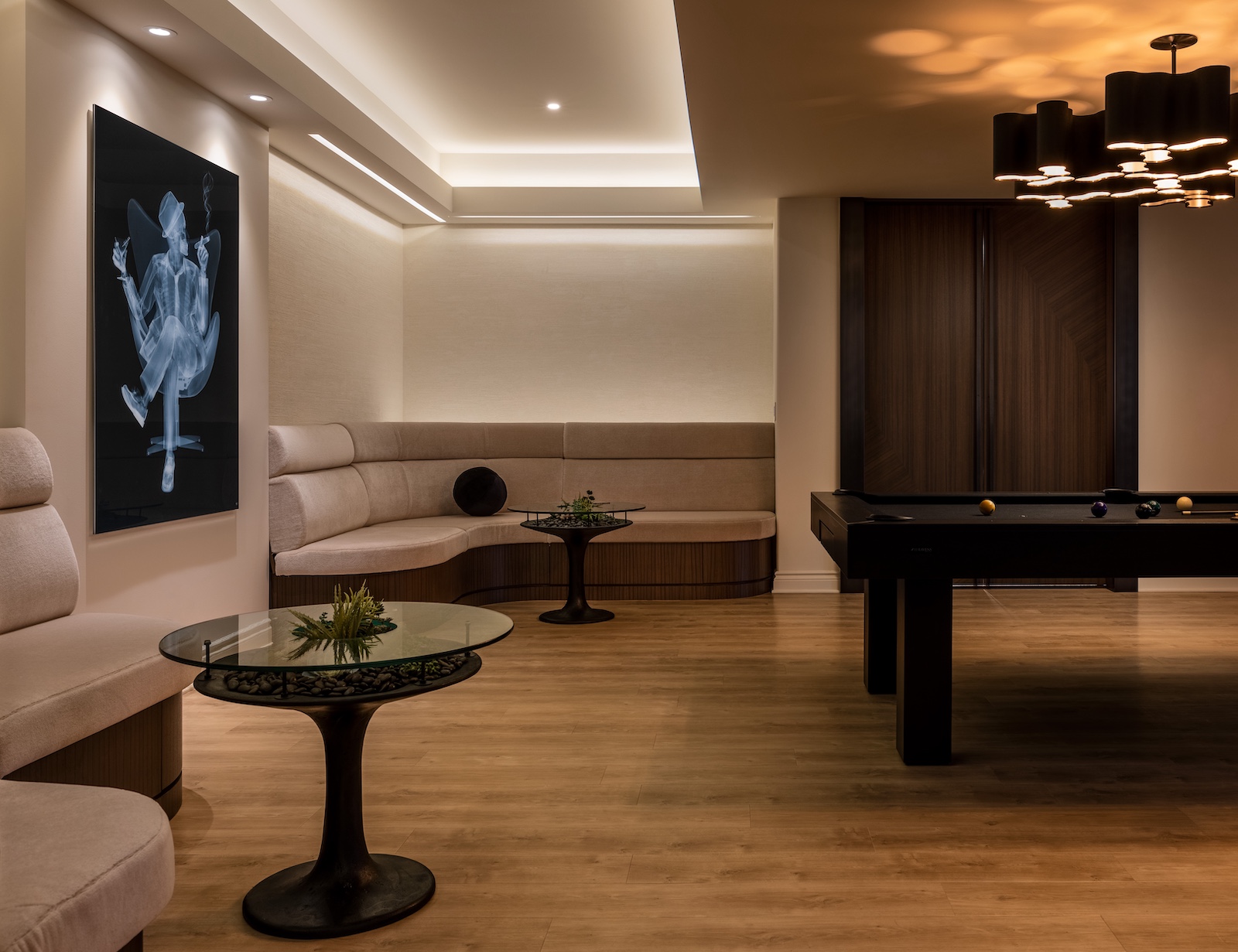 a room filled with furniture and vase on a table