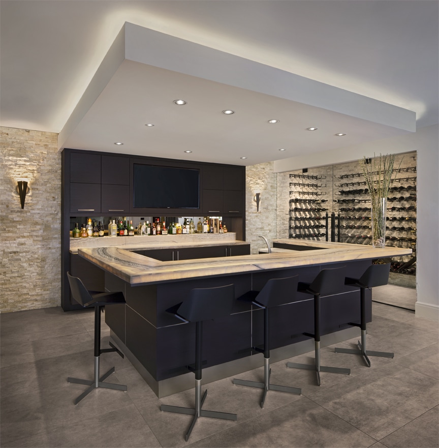 a kitchen with an island in the middle of a room